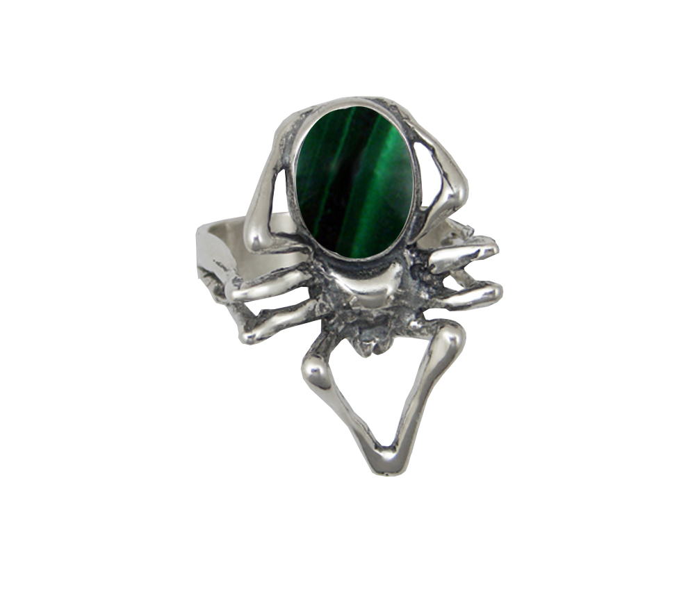 Sterling Silver Big Spider Ring With Malachite Size 9